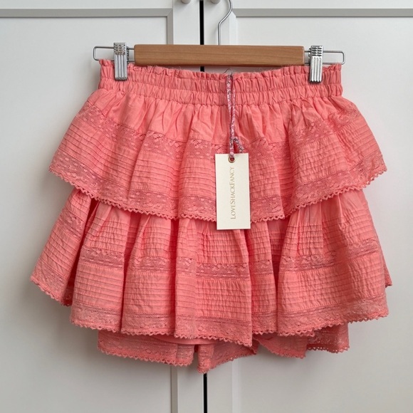 NWT LoveShackFancy Ruffle Mini Skirt, Peach Blossom, P (XXS) - Picture 3 of 4